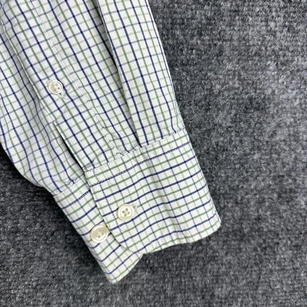 J Crew Shirt Mens Large Regular Fit Button Down Blue Green White Cotton Plaid
